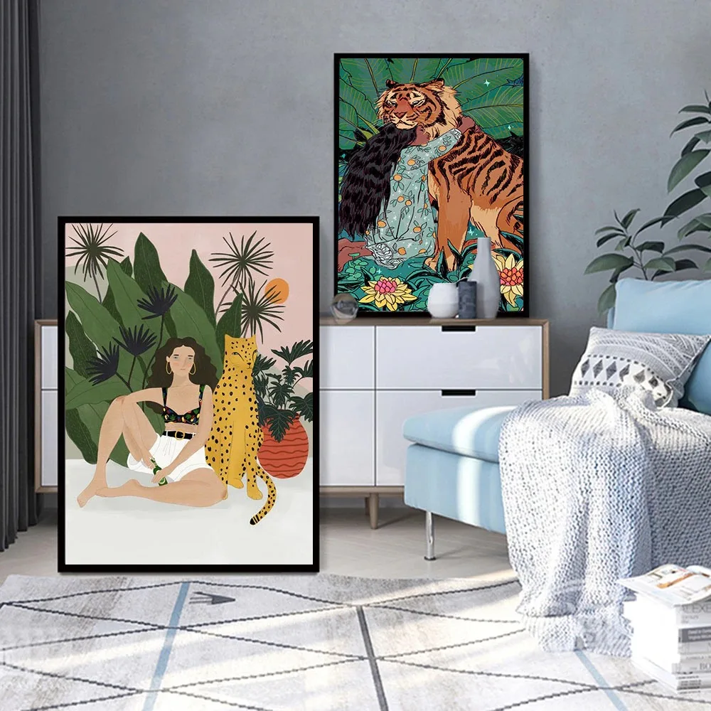 Boho Style Girl Tiger Wall Art Canvas Painting Animal Poster And prints Cheetah Nordic Art For Living Room Decorative Unframeds
Boho Style Girl Tiger Wall Art Canvas Painting Animal Poster And prints Cheetah Nordic Art For Living Room Decorative Unframeds