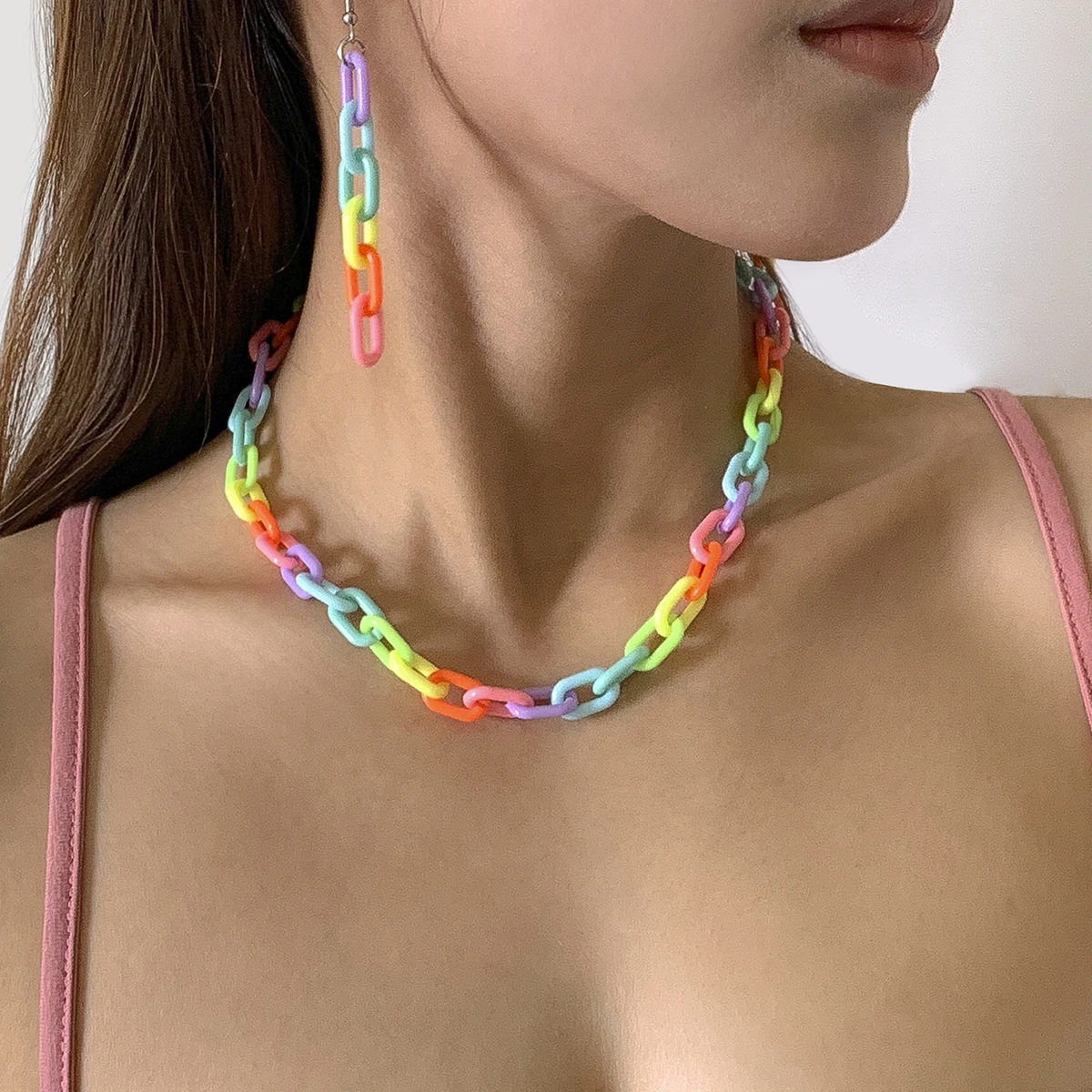 Lacteo Bohemian Colorful Acrylic Resin Chain Necklace Earrings Jewelry Set Korean Cross Chain Charm Necklace Accessories
Lacteo Bohemian Colorful Acrylic Resin Chain Necklace Earrings Jewelry Set Korean Cross Chain Charm Necklace Accessories