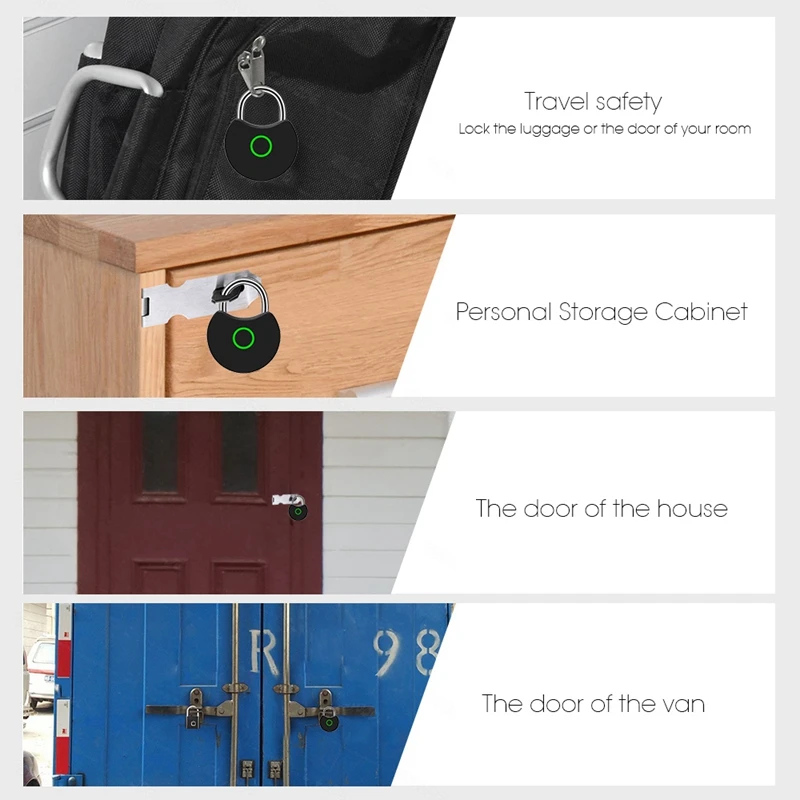 Portable Lock Smart Padlock Keyless Fingerprint Lock Anti-Theft Security Door Padlocks for Bag Drawer Suitcase
Portable Lock Smart Padlock Keyless Fingerprint Lock Anti-Theft Security Door Padlocks for Bag Drawer Suitcase
