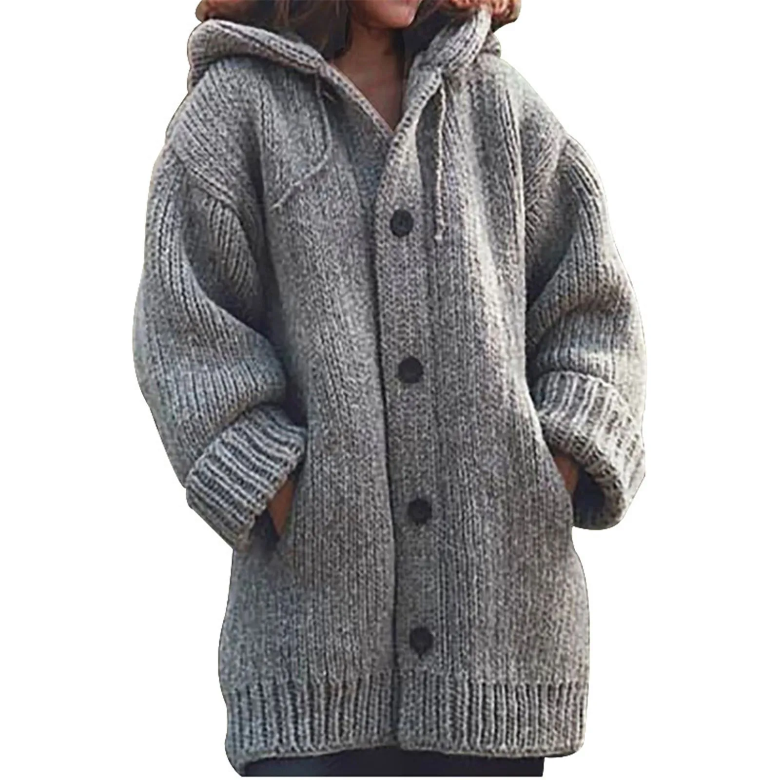 Women Hooded Knitted Sweater Autumn Winter Mid-length Solid Color Button Down Sweater Wool Coat Jackets Outwear Tops PR Sale 
Women Hooded Knitted Sweater Autumn Winter Mid-length Solid Color Button Down Sweater Wool Coat Jackets Outwear Tops PR Sale