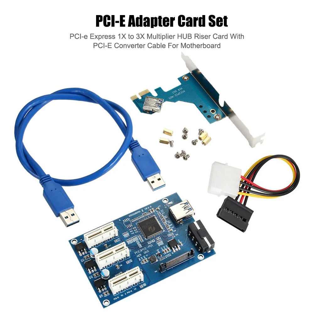 PCI-E Adapter Card Set PCI-e Express 1X to 3X Multiplier HUB Riser Card With PCI-E Converter Cable For Motherboard
PCI-E Adapter Card Set PCI-e Express 1X to 3X Multiplier HUB Riser Card With PCI-E Converter Cable For Motherboard