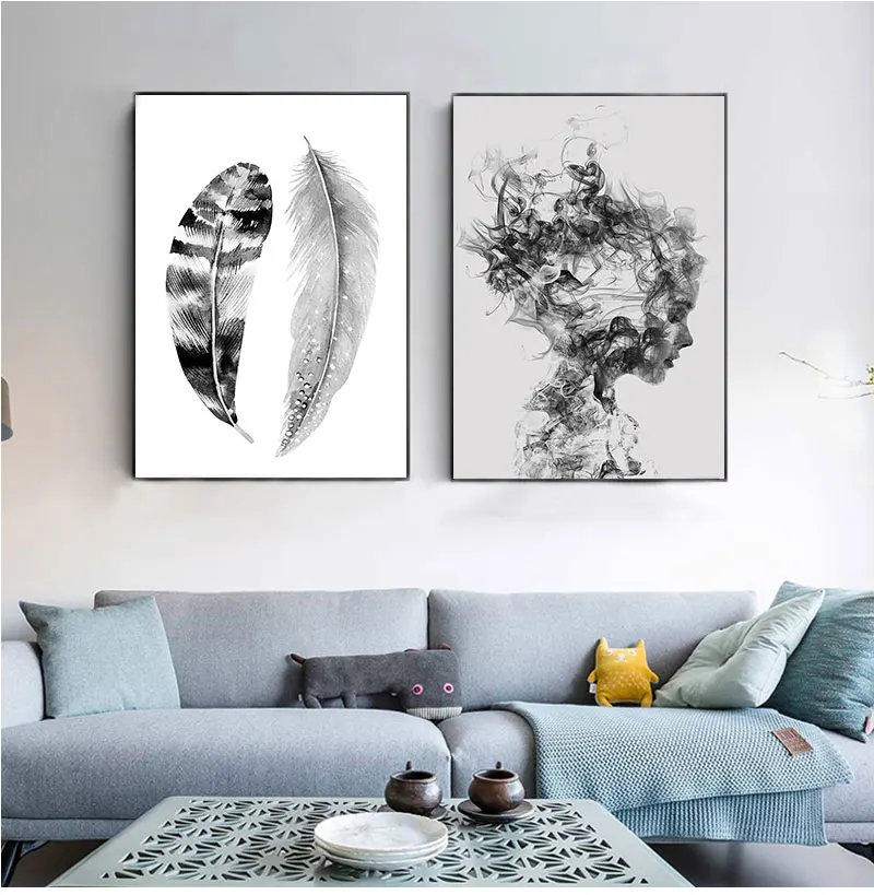 Black and White Feather Canvas Painting Abstract Girl Wall Art Posters and Prints Scandinavian Living Room Wall Decor Pictures
Black and White Feather Canvas Painting Abstract Girl Wall Art Posters and Prints Scandinavian Living Room Wall Decor Pictures