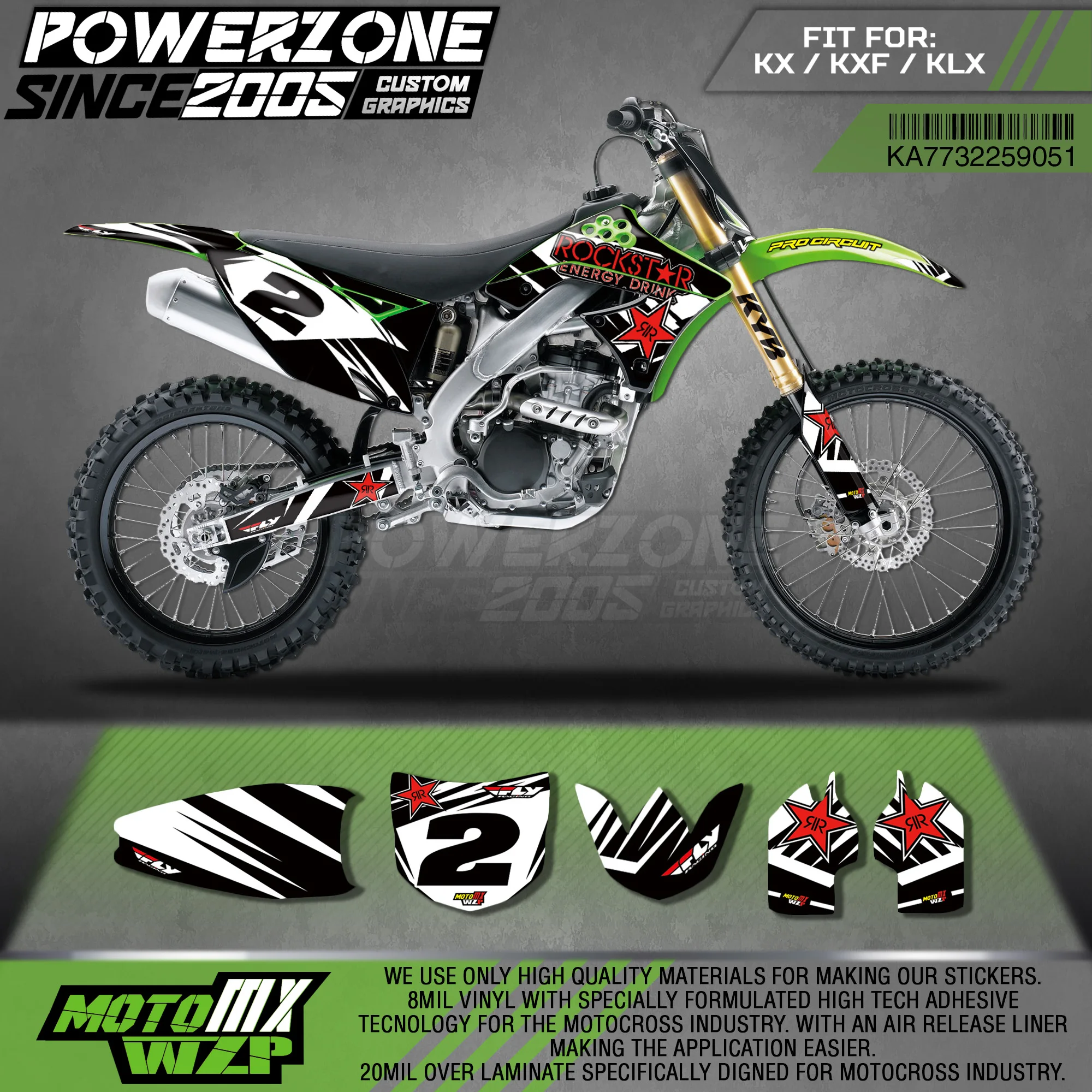 Набор наклеек PowerZone для Kawasaki 2006-08, 09-12KX250F, KX450F, 08-13KLX450R, 51
Набор наклеек PowerZone для Kawasaki 2006-08, 09-12KX250F, KX450F, 08-13KLX450R, 51