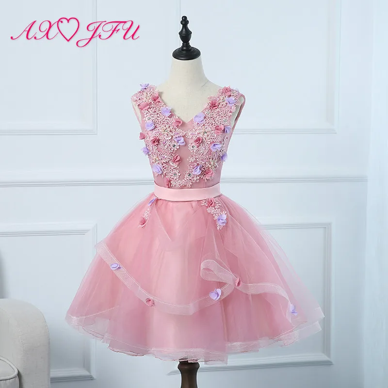 AXJFU princess pink lace flower bride evening dress vintage v neck sleeveless beading flower host short pink evening dress
AXJFU princess pink lace flower bride evening dress vintage v neck sleeveless beading flower host short pink evening dress