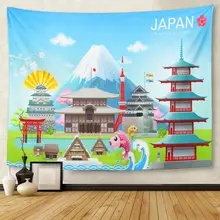 Fuji Japan Landmark Travel Object Landscape Onsen Temple Abstract Tapestry Wall Hanging for Living Room Bedroom Dorm 50x60 inche