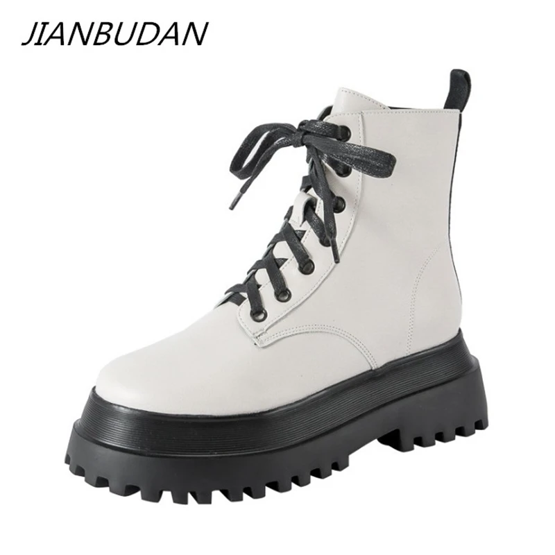 Женские мотоциклетные ботинки JIANBUDAN, осенние ботинки из искусственной кожи, на плоской платформе, со шнуровкой, 2021
Женские мотоциклетные ботинки JIANBUDAN, осенние ботинки из искусственной кожи, на плоской платформе, со шнуровкой, 2021