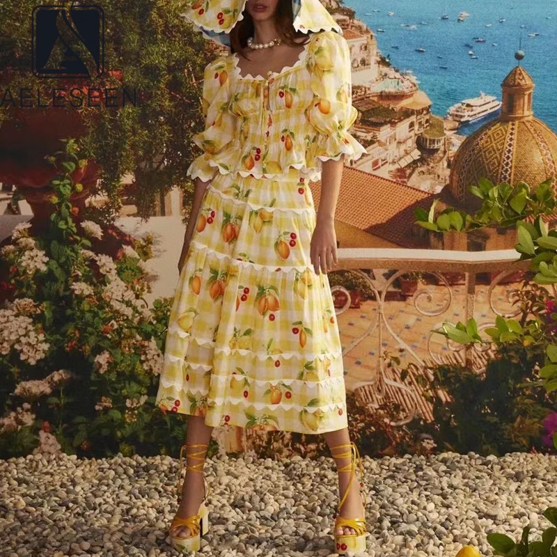 AELESEEN Runway Fashion 2 pieces Summer Sets 2021 Flare Sleeve Wavy Lemon Print Short Top + Long Skirt Yellow Blue Ruffles Sets
AELESEEN Runway Fashion 2 pieces Summer Sets 2021 Flare Sleeve Wavy Lemon Print Short Top + Long Skirt Yellow Blue Ruffles Sets