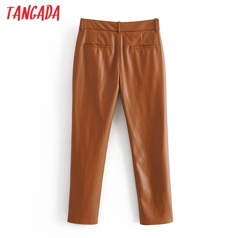 Tangada fashion women brown faux leather suit pants trousers pockets buttons office lady pants pantalon QN73
Tangada fashion women brown faux leather suit pants trousers pockets buttons office lady pants pantalon QN73