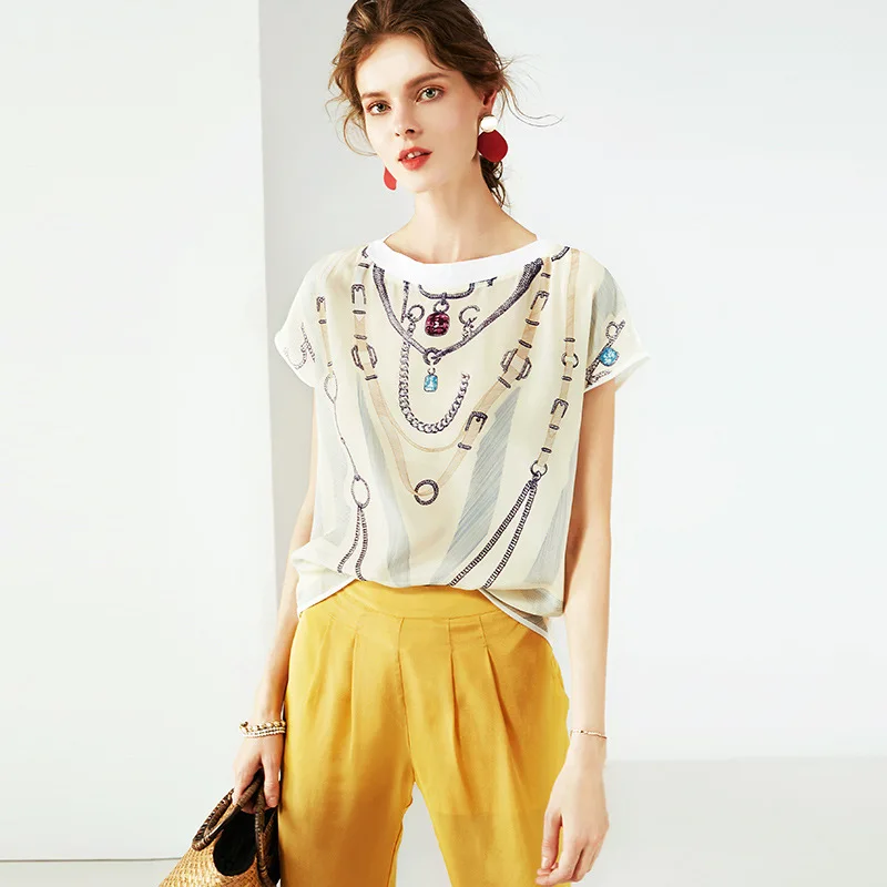 100% Silk Shirt Fashionable Printed Shirt European American Summer Women Round Neck Short Short Sleeve Shirt N5149193
100% Silk Shirt Fashionable Printed Shirt European American Summer Women Round Neck Short Short Sleeve Shirt N5149193