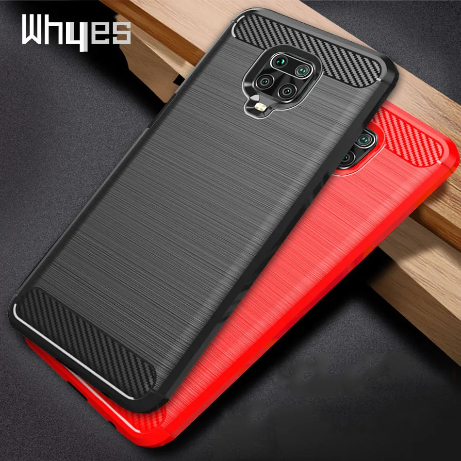 Мягкий силиконовый чехол Whyes для Xiaomi Redmi Note 9 Pro Max ударопрочный из углеродного
