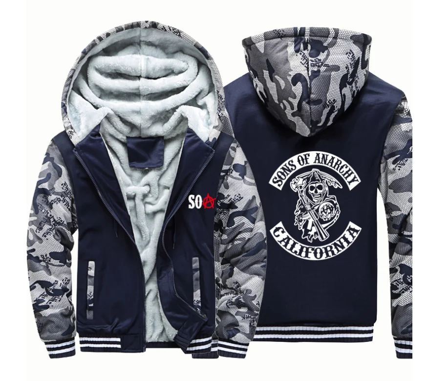 SOA Sons of Anarchy Hoodies Mens Winter fleece Thicken Warm Camouflage coat zipper Sweatshirt SAMCRO Print Mens Hoodies Jacket J
SOA Sons of Anarchy Hoodies Mens Winter fleece Thicken Warm Camouflage coat zipper Sweatshirt SAMCRO Print Mens Hoodies Jacket J