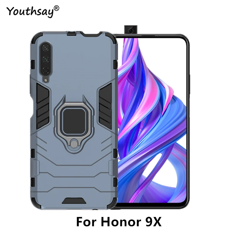 Чехол для Huawei Honor 9X деловой Магнитный Жесткий чехол с кольцом на палец и