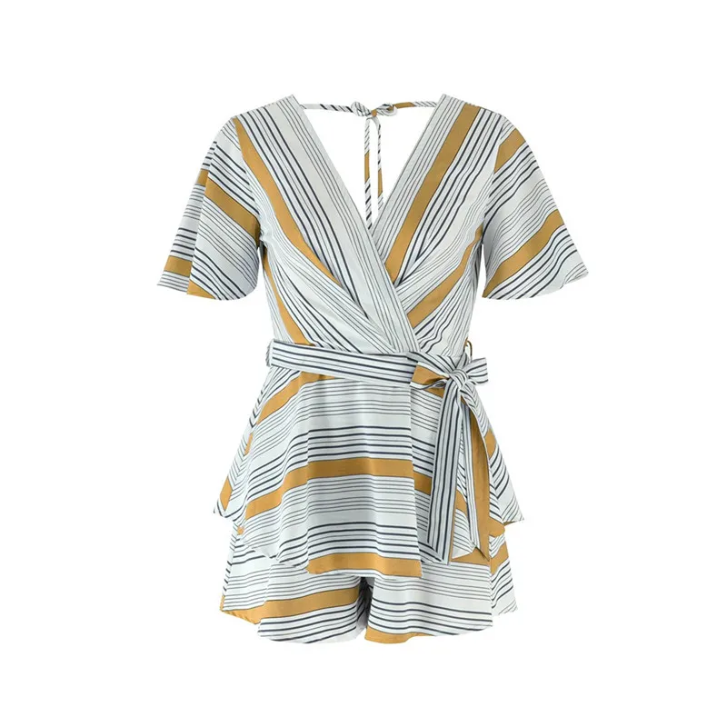 Loose Striped Print Casual Short Jumpsuit Romper Women Summer Beach Deep V Neck Bandage Pockets Cotton Playsuit 2020 S14
Loose Striped Print Casual Short Jumpsuit Romper Women Summer Beach Deep V Neck Bandage Pockets Cotton Playsuit 2020 S14