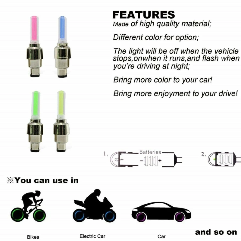 2Pc Valve Stem LED CAP For Bike Bicycle Car Wheel Tire Light Lamp Decorative Lamp Motorcycle Accessories
2Pc Valve Stem LED CAP For Bike Bicycle Car Wheel Tire Light Lamp Decorative Lamp Motorcycle Accessories