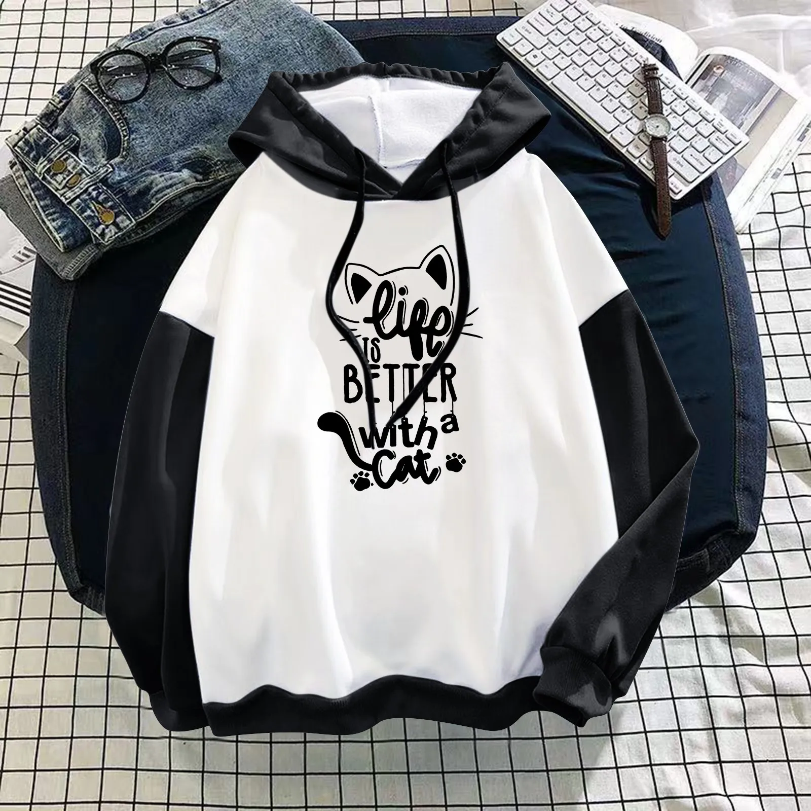 Women's Casual Blouses Long Sleeve Cute Print Drawstring Pullover Hoodie Color Block Sweatshirt 2021 Autumn Winter Female Tops
Women's Casual Blouses Long Sleeve Cute Print Drawstring Pullover Hoodie Color Block Sweatshirt 2021 Autumn Winter Female Tops