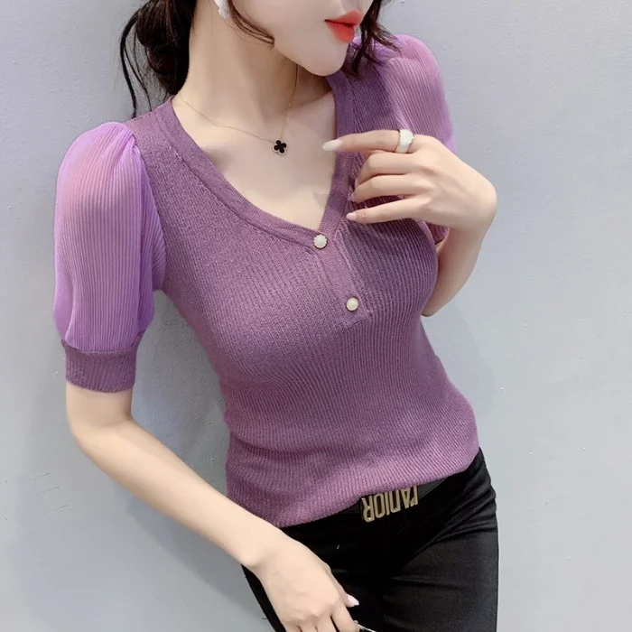 #3855 Black Pink Purple Sexy Knitted Sweater Women V Neck Slim Stretch Pullovers Sweater Short Sleeved Knitwear Top Femme Summer
#3855 Black Pink Purple Sexy Knitted Sweater Women V Neck Slim Stretch Pullovers Sweater Short Sleeved Knitwear Top Femme Summer