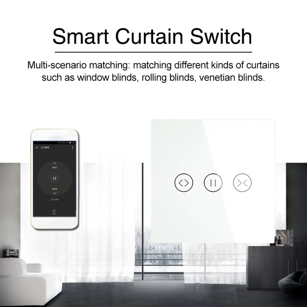 WIFI Curtain Blind Switch Electric Curtain Roller Shutter Control Switch Phone APP Remote Control Compatible with Alexa Google
WIFI Curtain Blind Switch Electric Curtain Roller Shutter Control Switch Phone APP Remote Control Compatible with Alexa Google