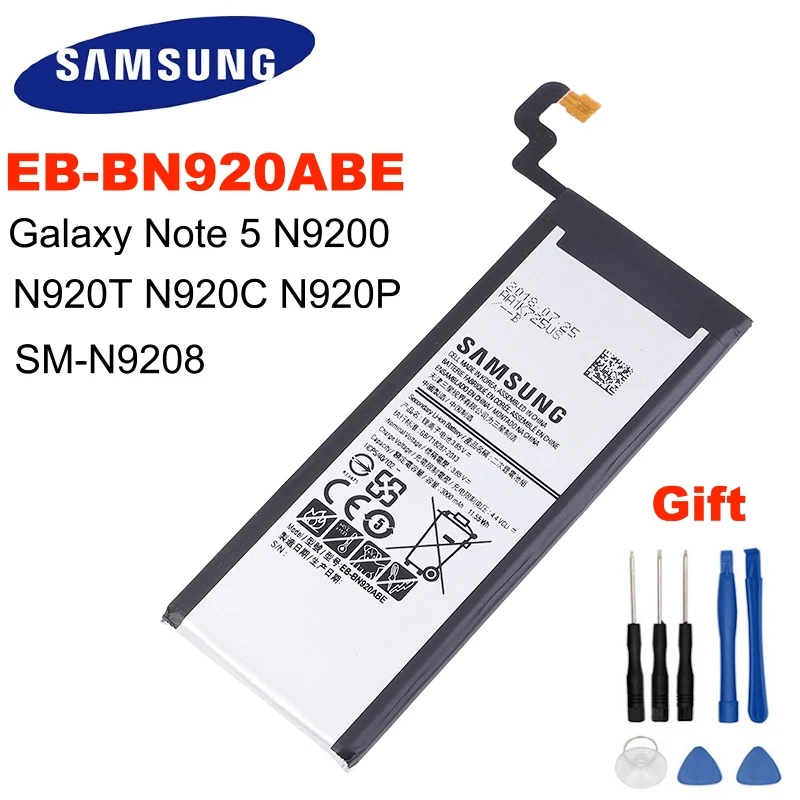 100% оригинальный сменный аккумулятор EB-BN920ABE для Samsung Galaxy Note 5 N9200 N920t N920c Note5 SM-N9208 N9208