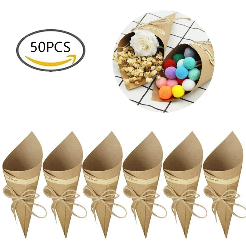 50pcs DIY Kraft Paper Cones Candy Box Wedding Party Gift Boxes Crafting Creative With Ropes Tape Holiday Festival Supplies Decor 
50pcs DIY Kraft Paper Cones Candy Box Wedding Party Gift Boxes Crafting Creative With Ropes Tape Holiday Festival Supplies Decor