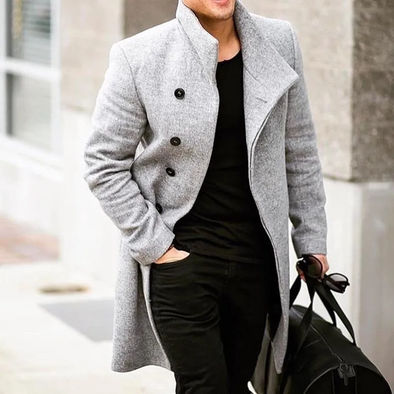 England Style Woolen Overcoat Men's Thick Plus Solid Double-Breasted V-Sleeve Long Coat Casual Winter Fashion Handsome Jacket England Style Woolen Overcoat Men's Thick Plus Solid Double-Breasted V-Sleeve Long Coat Casual Winter Fashion Handsome Jacket