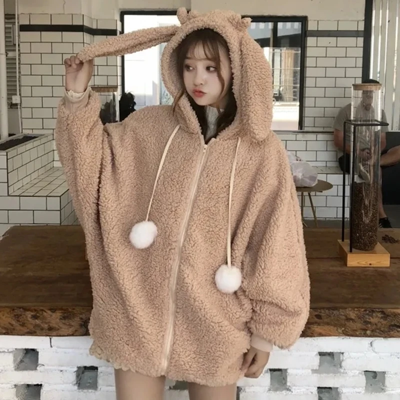 Thick Winter cashmere Women Cute Kawaii Hoodies Coat Sweatshirts Loose Long Sleeve ladies korean cardigan Hooded Female
Thick Winter cashmere Women Cute Kawaii Hoodies Coat Sweatshirts Loose Long Sleeve ladies korean cardigan Hooded Female
