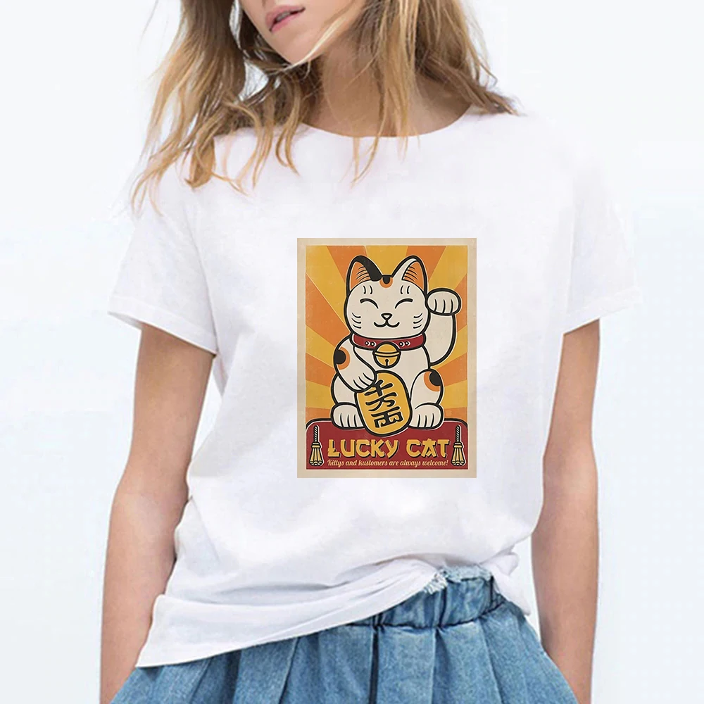 Женская футболка с кошкой забавная Модная Повседневная Ретро в стиле Харадзюку
