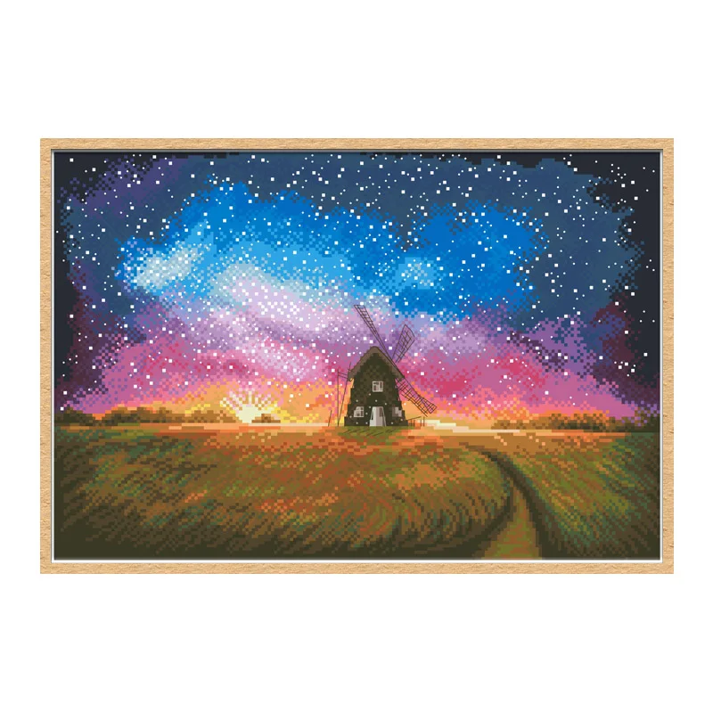 

Grassland Starry Sky Cross Stitch Patterns Embroidery Kits Printed Fabric 11CT 14CT DIY Handmade Craft Sets Home Decor Paintings