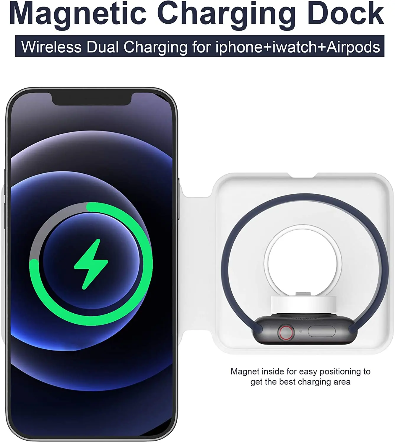 Mag-Safe Wireless Fast-Charging Station 2 in 1 Foldable 15W Charger Dock for iPhone 12 Mini Pro Max 11 XR, AirPods Pro, iWatch 6
Mag-Safe Wireless Fast-Charging Station 2 in 1 Foldable 15W Charger Dock for iPhone 12 Mini Pro Max 11 XR, AirPods Pro, iWatch 6