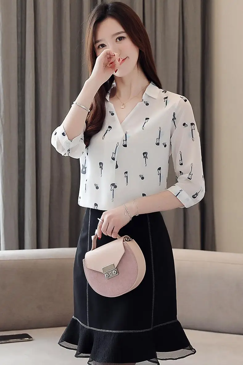 Houthion Chiffon Slim Women's Blouses New Casual Blouse Fashion Five-point Sleeve Top Printing Shirt Spring/autumn
Houthion Chiffon Slim Women's Blouses New Casual Blouse Fashion Five-point Sleeve Top Printing Shirt Spring/autumn