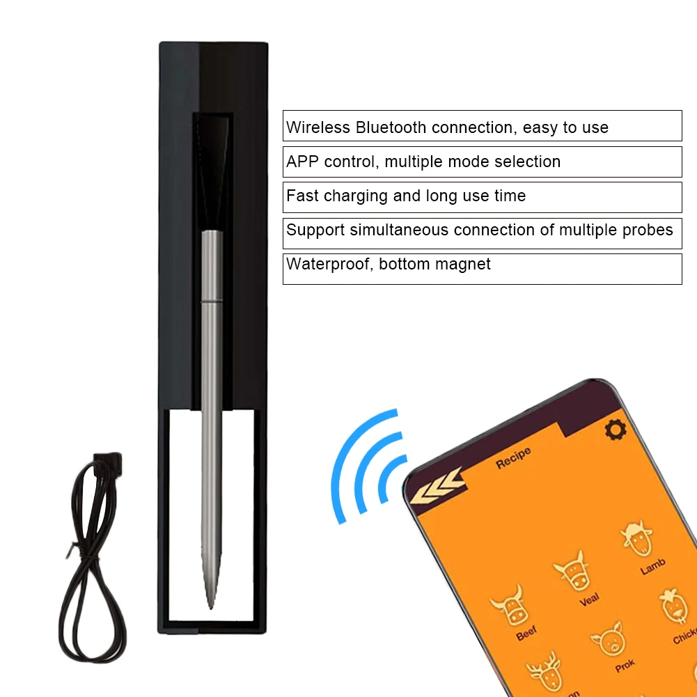 Meat Food Steak Thermometer Wireless Digital Bluetooth Barbecue Accessories for Oven Grill BBQ Smoker Rotisserie Kitchen Gift
Meat Food Steak Thermometer Wireless Digital Bluetooth Barbecue Accessories for Oven Grill BBQ Smoker Rotisserie Kitchen Gift