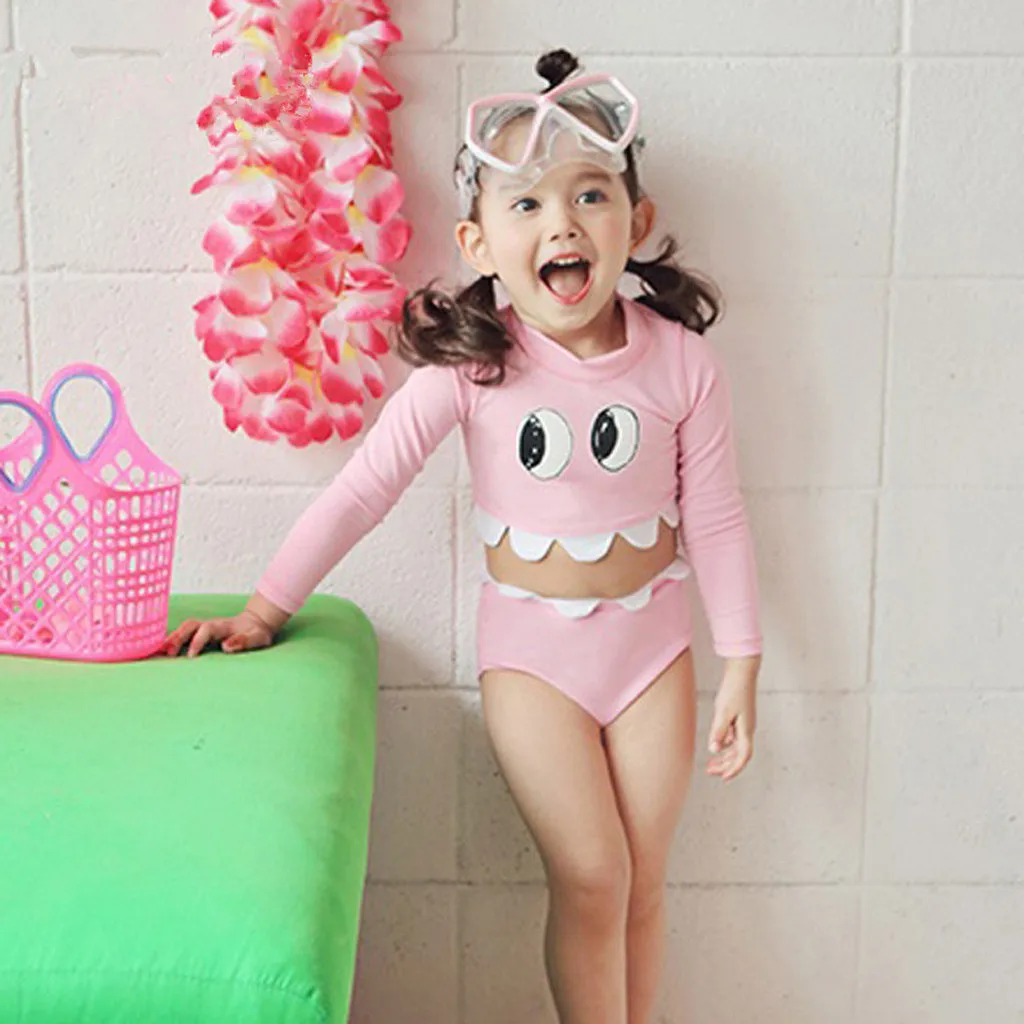 TELOTUNY 2020 Toddler Kid Baby Girls Long Sleeve Cartoon Pool Beach Swimsuits Swimwear Sets Infant Fashion 1-5Y | Детская одежда и