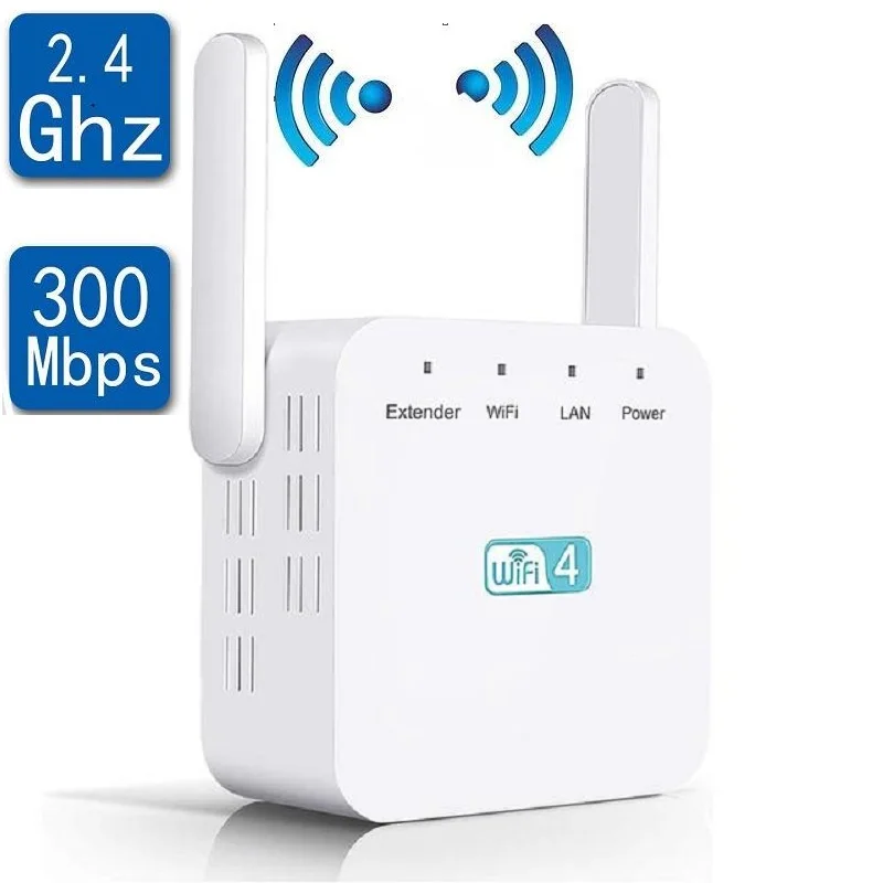 New 2.4G WiFi Repeater Wireless 300Mbps Extender Amplifier wi fi Router Double Antennas Signal Booster Long Range Access Point
New 2.4G WiFi Repeater Wireless 300Mbps Extender Amplifier wi fi Router Double Antennas Signal Booster Long Range Access Point