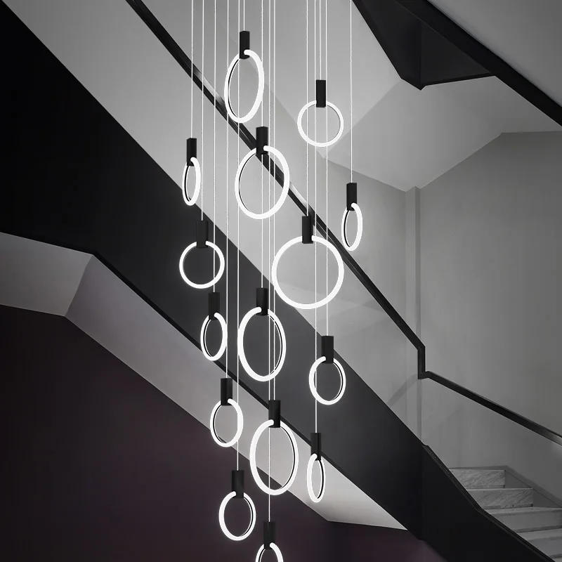 Modern LED Chandelier Black/Golden indoor Stairs Lighting Iron Acrylic Ring Restaurant Decor Lights Nordic Luxury hanging lamp
Modern LED Chandelier Black/Golden indoor Stairs Lighting Iron Acrylic Ring Restaurant Decor Lights Nordic Luxury hanging lamp