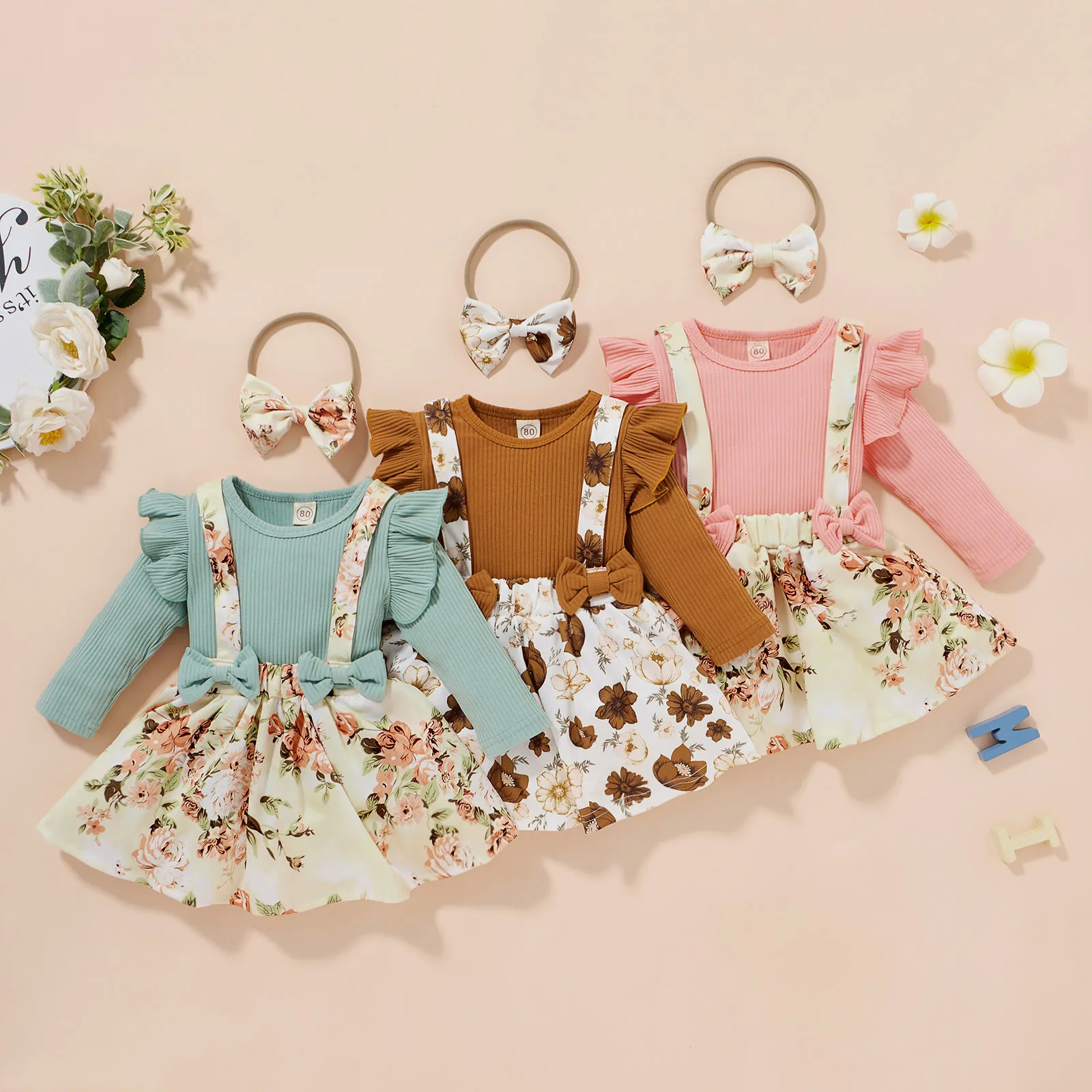 2021 Toddler Baby Girls Clothing Sets Solid Long Sleeve Tops+floral Printed Suspender Skirts+bowknot Headbands 3pcs Outfits
2021 Toddler Baby Girls Clothing Sets Solid Long Sleeve Tops+floral Printed Suspender Skirts+bowknot Headbands 3pcs Outfits