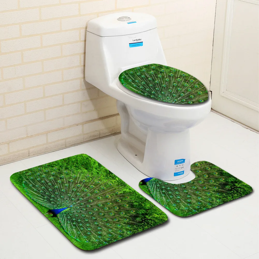 

Simplicity Toilet Seat Cover 3Pcs Set Carpet Modern Decoration Bathroom Entrance Water Absorption Anti-Slip Printing Pattern Rug