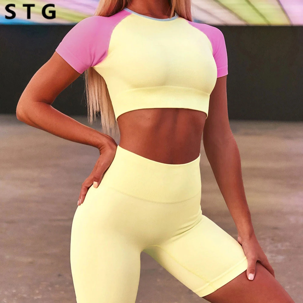 2020 summer Seamless Yoga Set Women Short sleeve Tops Fitness Sports Wear Gym Leggings Workout Clothing Athletic Sport Set
2020 summer Seamless Yoga Set Women Short sleeve Tops Fitness Sports Wear Gym Leggings Workout Clothing Athletic Sport Set