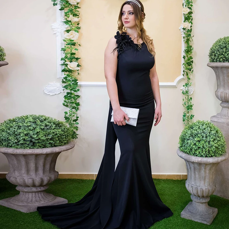 Graceful Black Chiffon Mermaid Evening Dresses Handmade Flower Formal Wedding Party Gown Pus Size with Long Ribbon
Graceful Black Chiffon Mermaid Evening Dresses Handmade Flower Formal Wedding Party Gown Pus Size with Long Ribbon