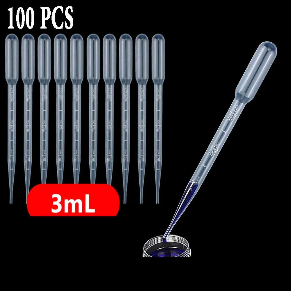 

100pcs 3ml Capacity Transparent Plastic Disposable Graduated Transfer Pipettes Eye Dropper for Lab Chemicals Experiment Supplies