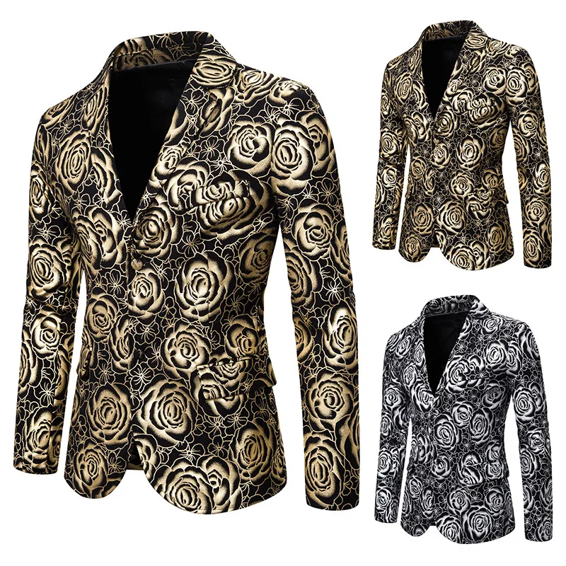 Dress Suits Jacket for Men Fashion Rose Printing Party Stage Costumes Suits Casual Slim blazer New Silver Gold
Dress Suits Jacket for Men Fashion Rose Printing Party Stage Costumes Suits Casual Slim blazer New Silver Gold