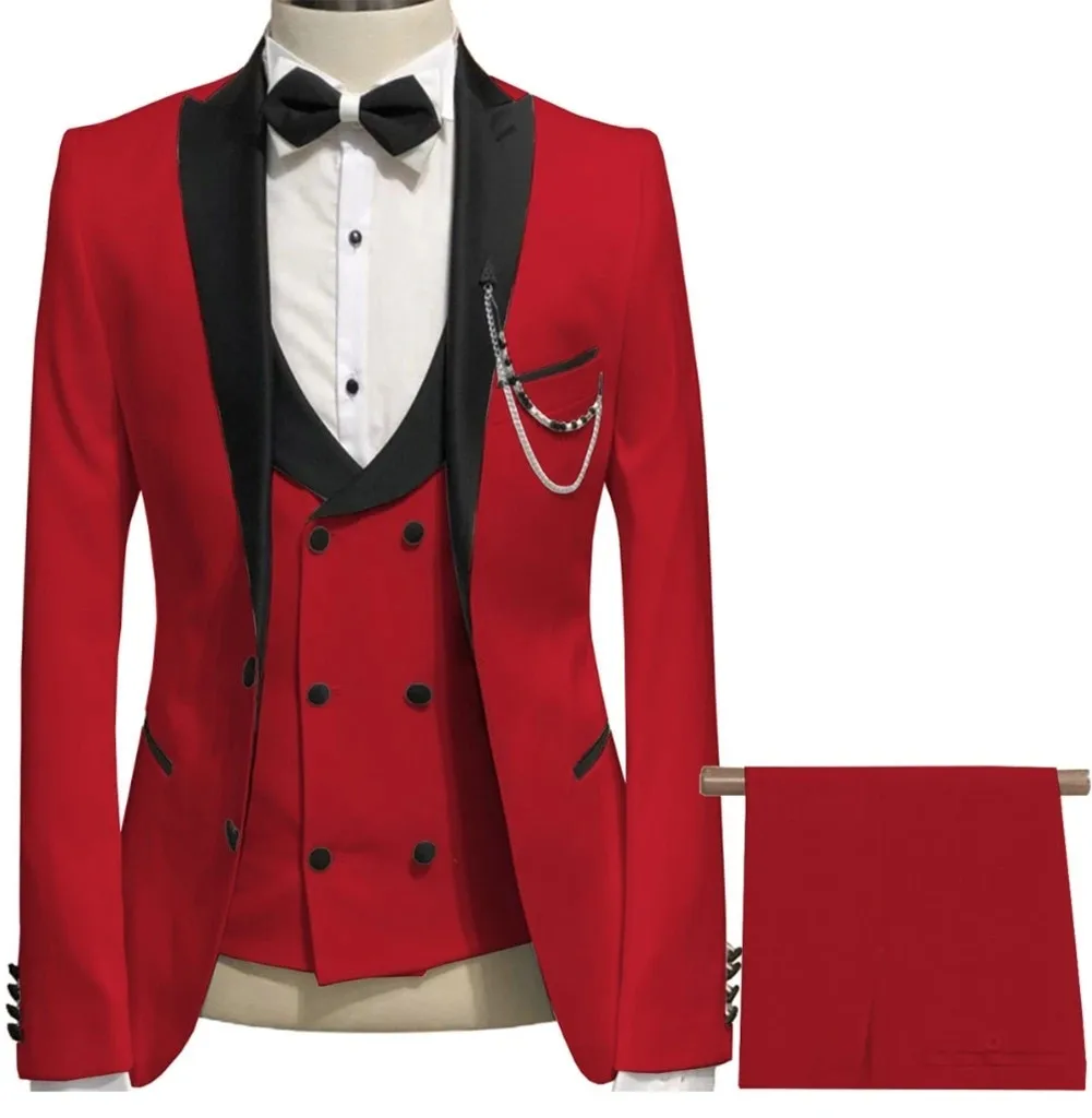 2021 Slim Fit Red Men Suits Black Peak Lapel 3 Pieces Wedding Groom Tuxedos Groomsmen Suits Party Formal Suit( jacket+Pant+Vest)
2021 Slim Fit Red Men Suits Black Peak Lapel 3 Pieces Wedding Groom Tuxedos Groomsmen Suits Party Formal Suit( jacket+Pant+Vest)