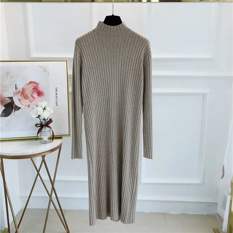 Autumn and Winter Half-Collar Sunken Stripe Jersey Dress Solid Color Slimming Base Woolen Skirt Thick dresses women
Autumn and Winter Half-Collar Sunken Stripe Jersey Dress Solid Color Slimming Base Woolen Skirt Thick dresses women