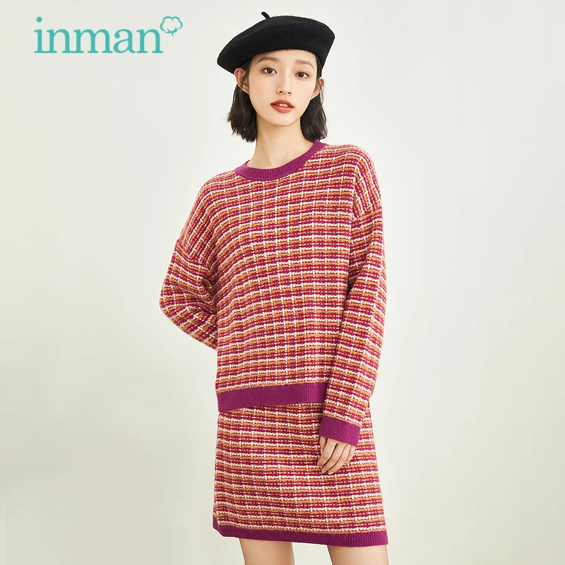 INMAN Women's Skirt Suit Autumn Winter Casual Plaid Round Collar Pullover Top H-LINE Bottoms Loose Two-piece
INMAN Women's Skirt Suit Autumn Winter Casual Plaid Round Collar Pullover Top H-LINE Bottoms Loose Two-piece