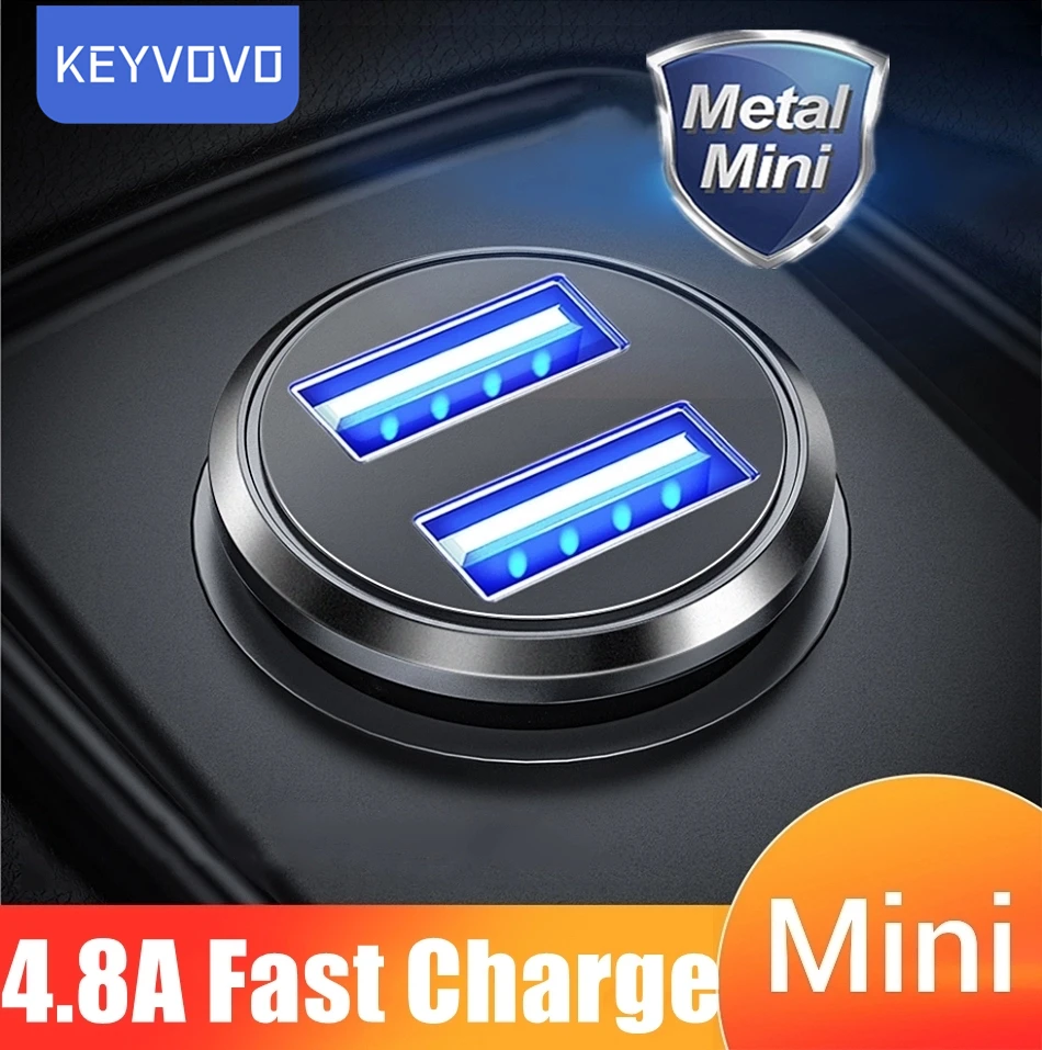 Металлический 4.8A быстро Зарядное устройство мини usb зарядное для авто с