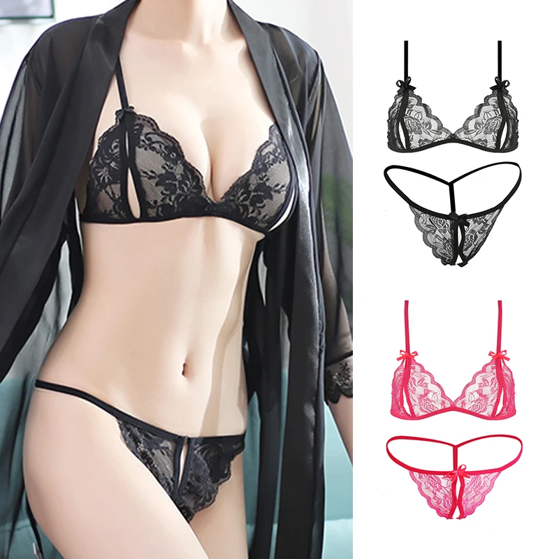 

Intimate Transparent Erotic Lingerie Set Sexy 2 Piece Bra And Panty Set Women Lace Wire Free Underwear Femme Bralette Push Up