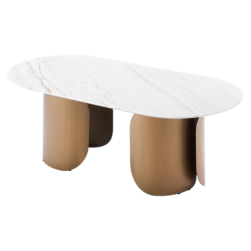 Light luxury Jazz white marble dining table household circular arc rock plate dining table leather dining chair combination 
Light luxury Jazz white marble dining table household circular arc rock plate dining table leather dining chair combination