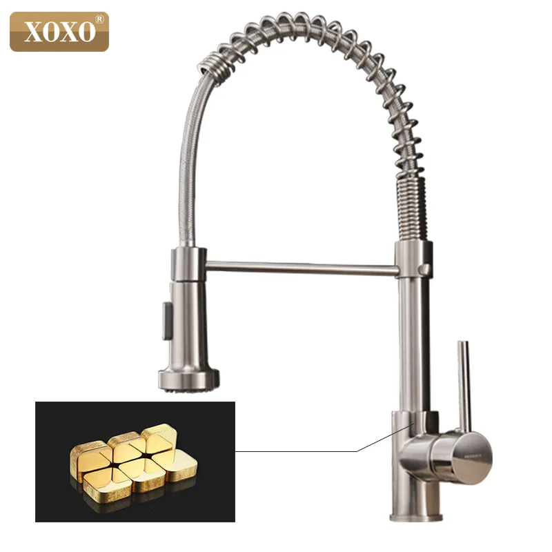 

Kitchen Faucet Pull Out Cold and Hot Brushed Nickel Torneira Rotate Swivel 2-Function Water Outlet Mixer Tap 1343A-S