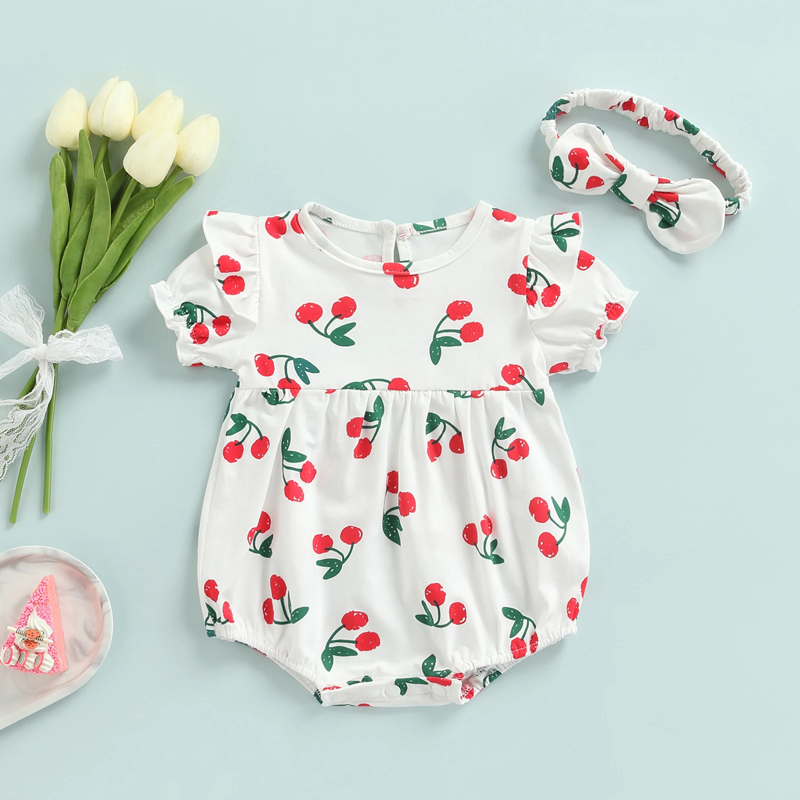 0-24M Princess Baby Girl Short-Sleeved Jumpsuit With Headband Fresh Cherry Print Round Neck Triangle Jumpsuit Romper Romper
0-24M Princess Baby Girl Short-Sleeved Jumpsuit With Headband Fresh Cherry Print Round Neck Triangle Jumpsuit Romper Romper