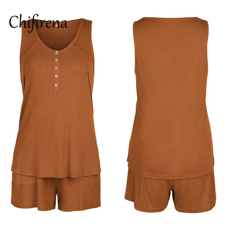 Chifirena Summer Women Set 2021 Sleeveless Tank Top and Bandage Shorts Two Piece Set Suits Homewear Casual Suit Sleepwear Woman 
Chifirena Summer Women Set 2021 Sleeveless Tank Top and Bandage Shorts Two Piece Set Suits Homewear Casual Suit Sleepwear Woman