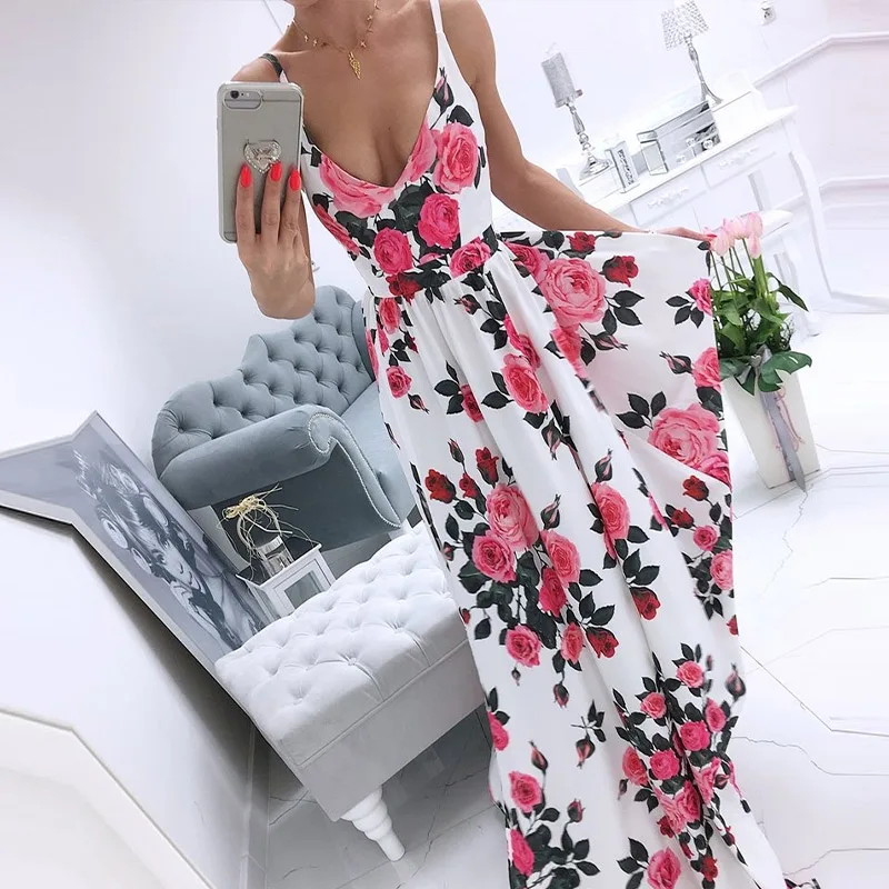 Sexy V-neck Spaghetti Strap Floral Print Women Dress Patchwork High Waist Backless Long Female Dresses Stylish Elegant Vestidos
Sexy V-neck Spaghetti Strap Floral Print Women Dress Patchwork High Waist Backless Long Female Dresses Stylish Elegant Vestidos