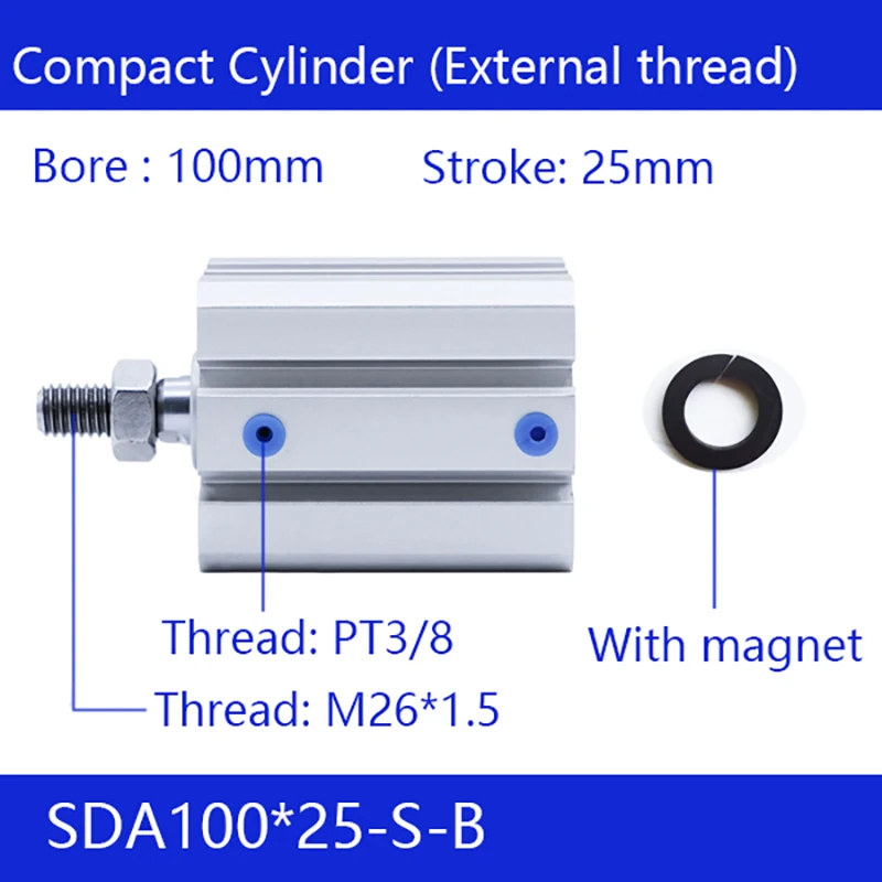 SDA100x25-B Free shipping 100mm Bore 25mm Stroke External thread Compact Air Cylinders Double Action Pneumatic Cylinder
SDA100x25-B Free shipping 100mm Bore 25mm Stroke External thread Compact Air Cylinders Double Action Pneumatic Cylinder